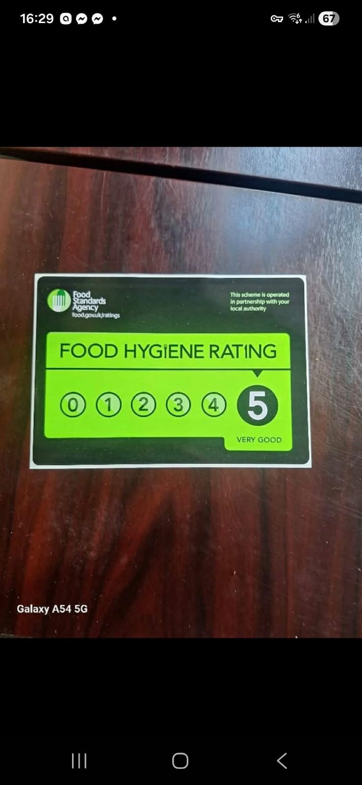 Food hygiene rating 5 — very good