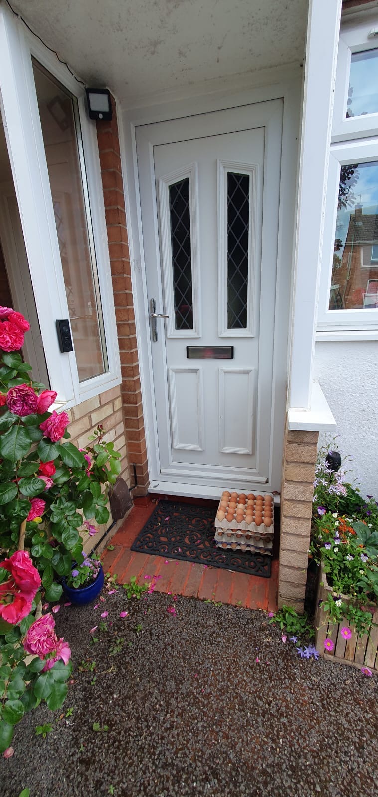 Stacks of fresh egg trays delivered to the doorstep